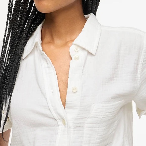 J Crew Factory Petite Gauze button-up long sleeve shirt white size MP NWT BI217 - Picture 3 of 13